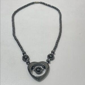 Large hematite Heart necklace Metallic Gray Heart Necklace